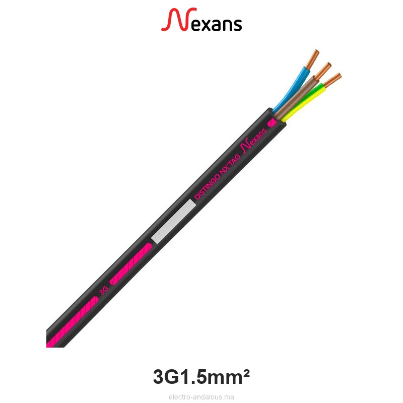 Câble R2V 3G1.5mm² Nexans Distingo – Cuivre 0.6/1kV - Nexans - Electro Andalous Maroc