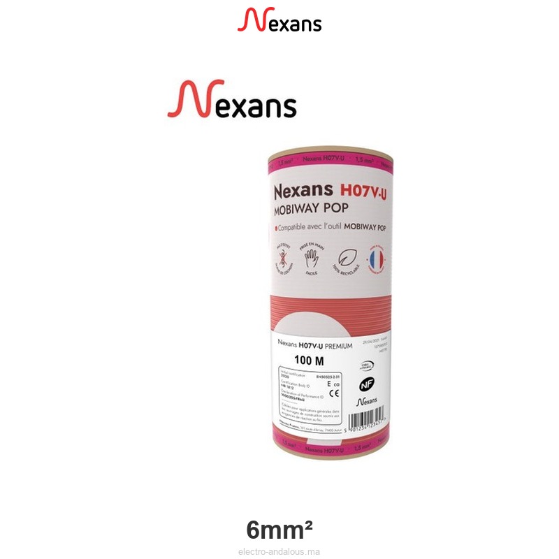 Fil Électrique H07V-U Rigide 6mm² Rouge Nexans – 450/750V 100m - Nexans - Electro Andalous Maroc