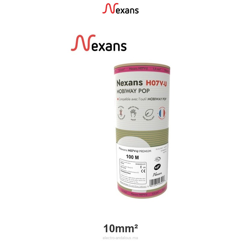 Fil Électrique H07V-R Semi-Rigide 10mm² Vert/Jaune Nexans – 450/750V 100m - Nexans - Electro Andalous Maroc