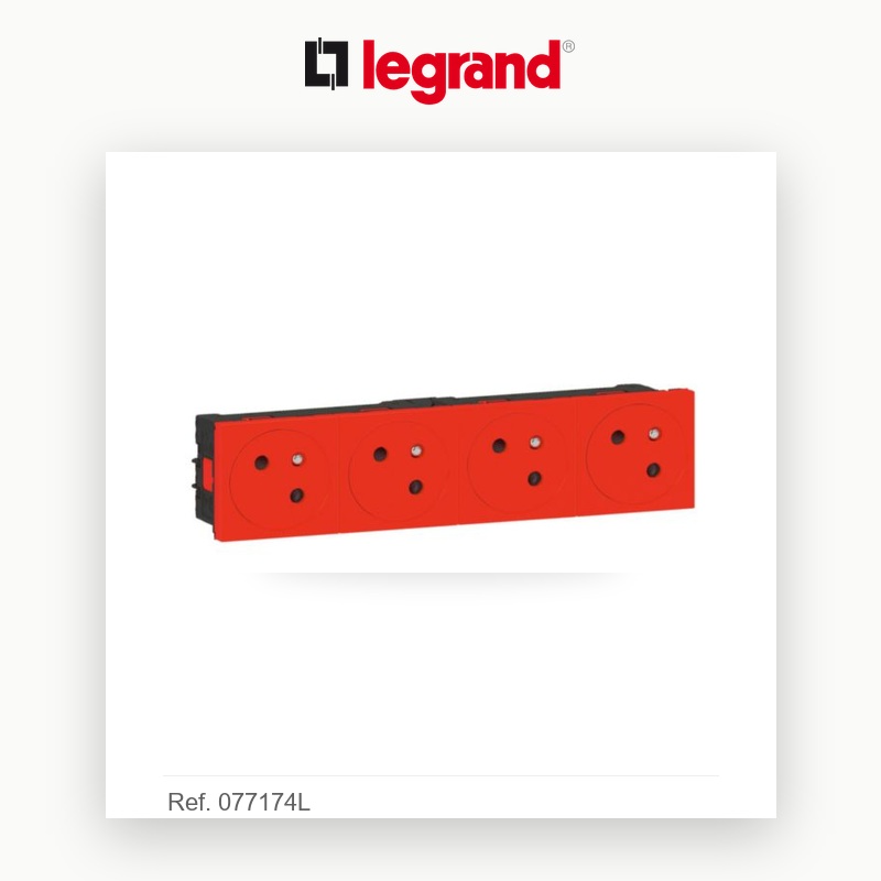 Quadruple prise de courant 2P+T Surface Mosaic Link raccordement latéral 8 modules - rouge - Electro Andalous Maroc