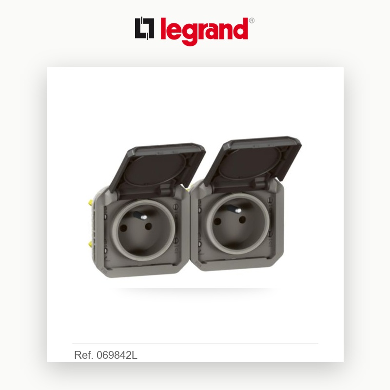 Double prise de courant précâblée 2x2P+T horizontale étanche Plexo 16A 250V IP55 2 postes avec enjoliveurs anthracite - Electro Andalous Maroc