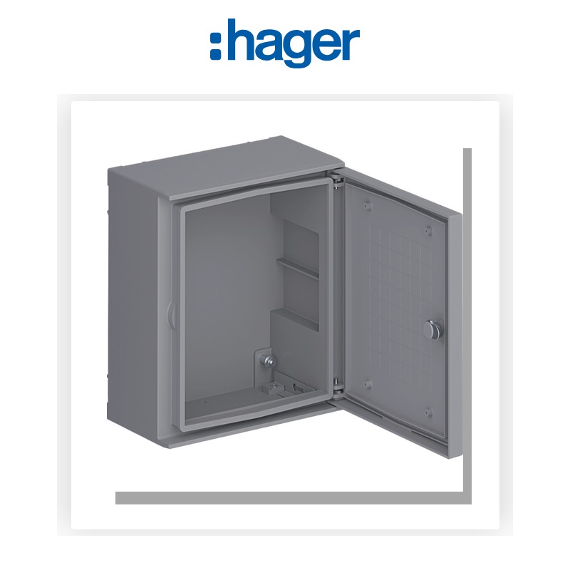 Coffret polyester porte pleine orion plus IP66 IK10 350x300x160mm Gris clair Hager FL204B - Electro Andalous Maroc