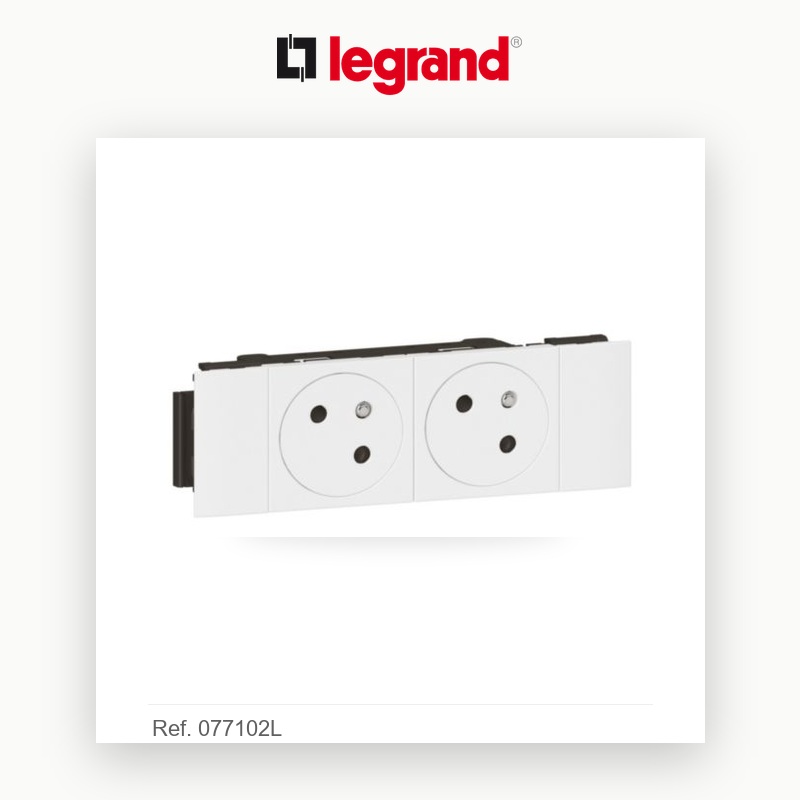 Double prise 2P+T Legrand Mosaic Soluclip 4 modules blanc - Electro Andalous Maroc