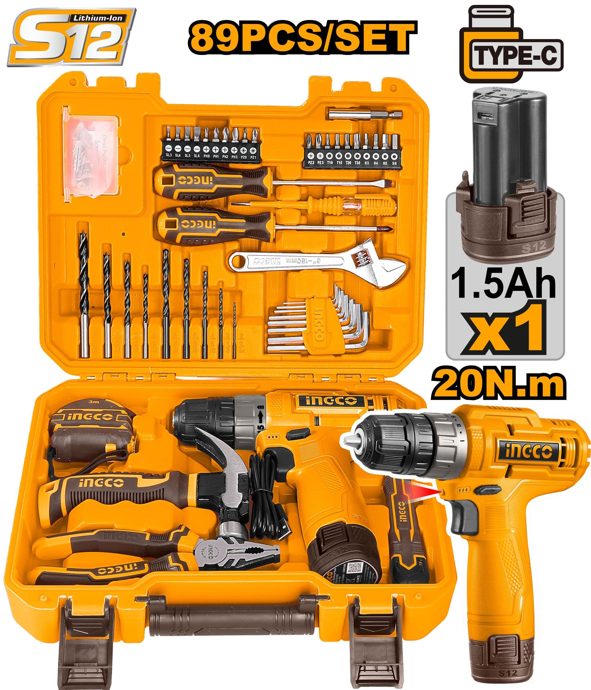INGCO Coffret Visseuse 12V +89 Pcs 1 Bat 1.5Ah - HKTHP10891 - Electro Andalous Maroc