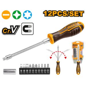 INGCO Tournevis Jeu de 12 Pieces a Manche Flexible - AKSDFL1208 - Electro Andalous Maroc